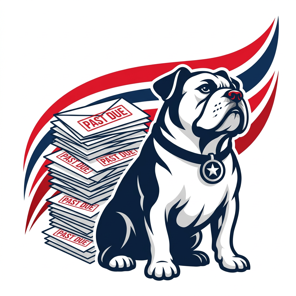 Bulldog mail carrier holding a letter